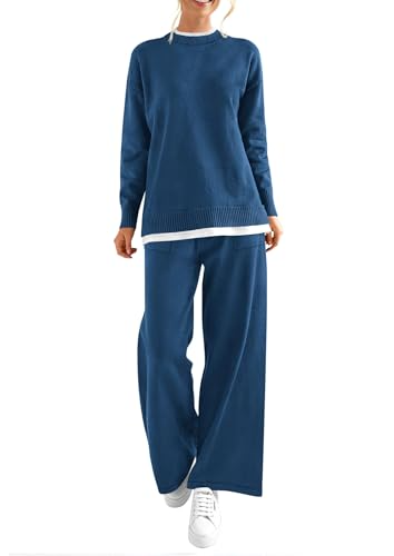 Womens Casual Crewneck Oversized Knitted Pants Set 2 Piece Sweater Knit Tracksuit Wholesale Custom for Autumn Season detail