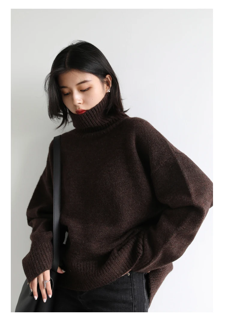 Womens Sweater Loose Turtleneck Sweaters Warm Solid Pullover Knitwear Basic Female Tops Autumn Winter detail