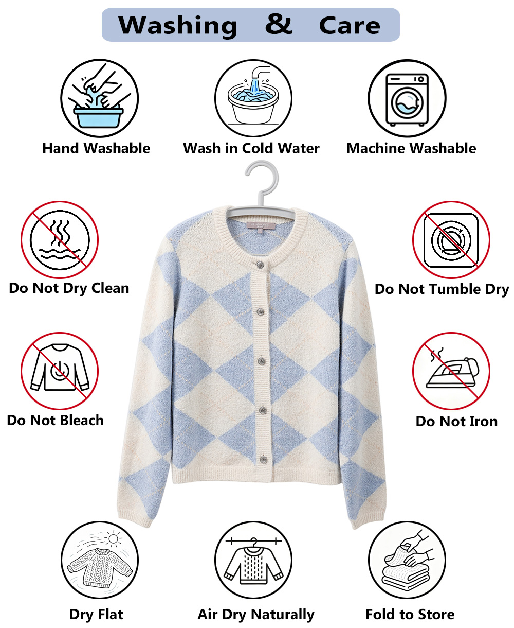 Custom Womens Knitwear Plaid Knit AntiWrinkle Cardigan Crew Neck Button Down Loose Fit Long Sleeve Preppy for Spring Fall product view