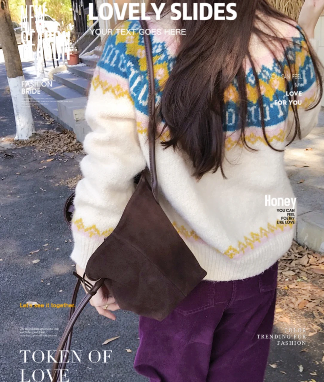Retro Jacquard Knitted Cardigan Womens Autumn And Winter Loose Long Sleeve Sweater Zipper Lapel Color Blocking Coat detail