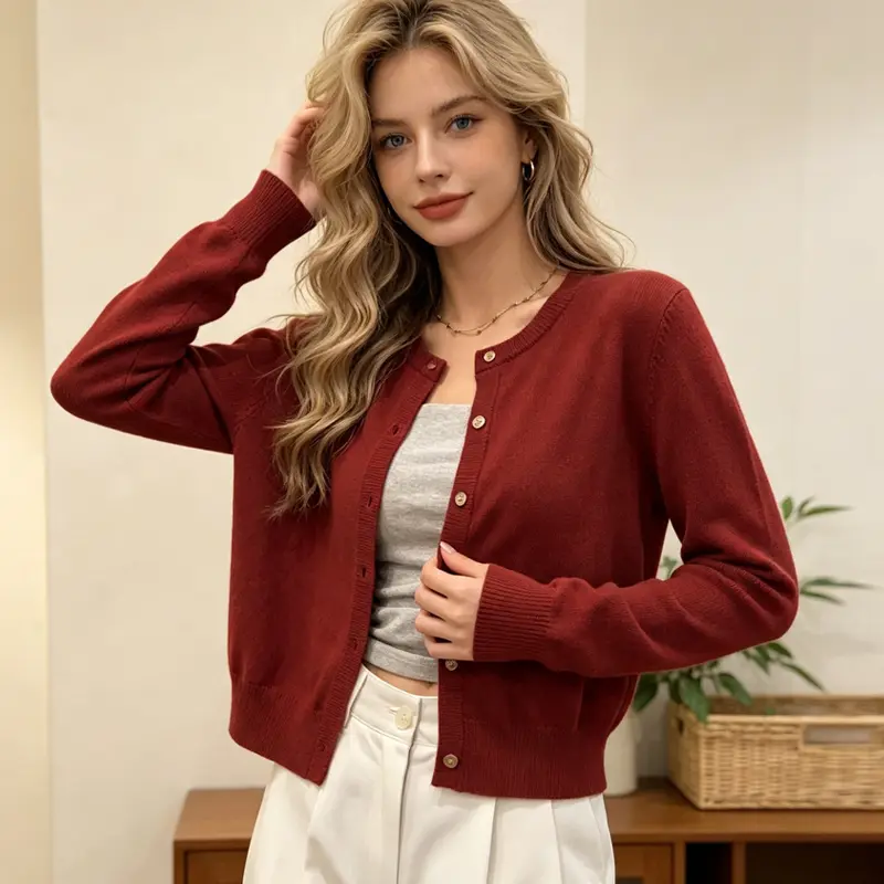 Womens Cardigan Autumn and Winter Long Sleeve Knitted Womens Sweater Cardigans Fashion Slim Casual Female Knitwear Crop Jacket product view