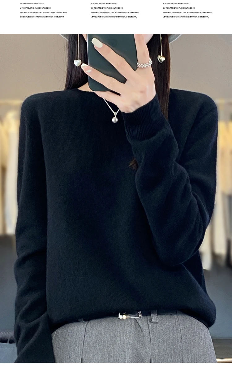 Fallwinter new cashmere sweater womens sweater 100 merino wool fashion Oneck autumn warm pullover detail