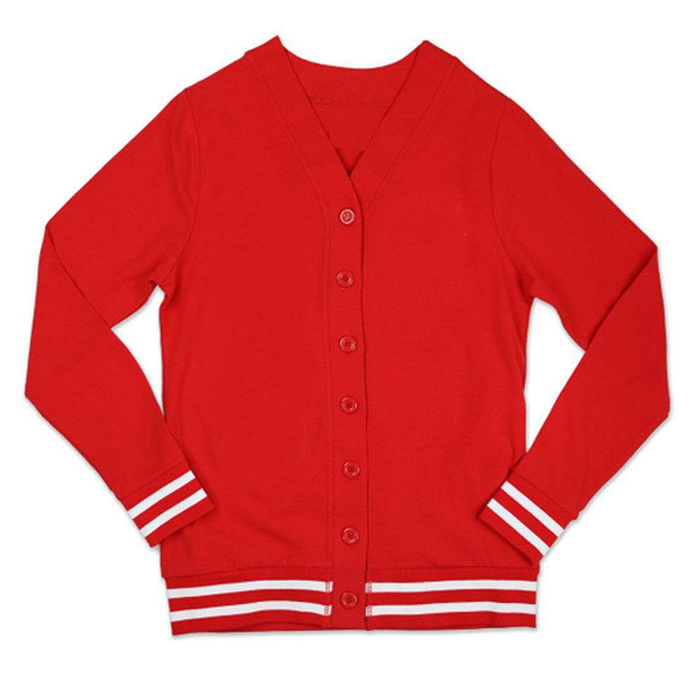 Women's Red V-Neck Casual Winter Cardigan Full Sleeve Button Closure Preppy Style 100% Cotton Knitted Sweater