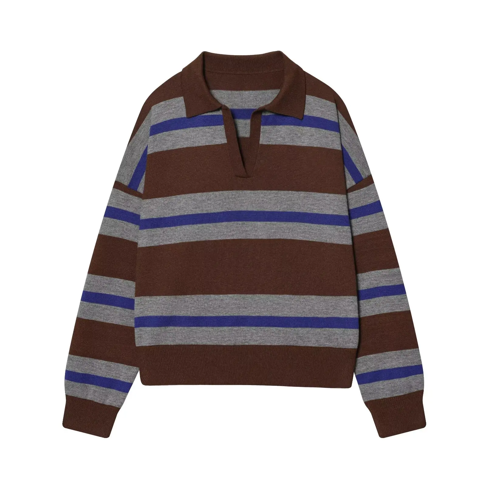 Womens New Knitted Striped Sweater Polo Neck Pullover Fashion Loose Elegant Warm Young Women Sweater Street detail