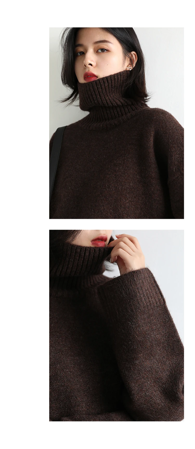 Womens Sweater Loose Turtleneck Sweaters Warm Solid Pullover Knitwear Basic Female Tops Autumn Winter detail