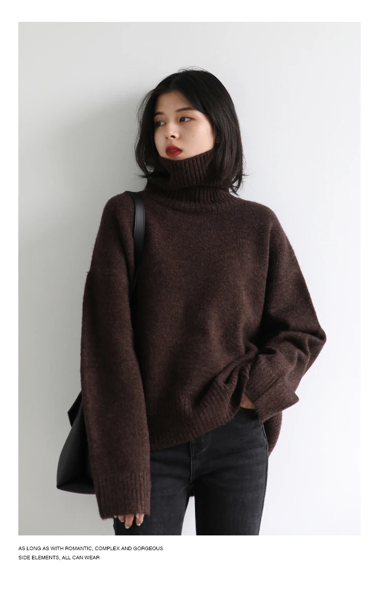 Womens Sweater Loose Turtleneck Sweaters Warm Solid Pullover Knitwear Basic Female Tops Autumn Winter detail