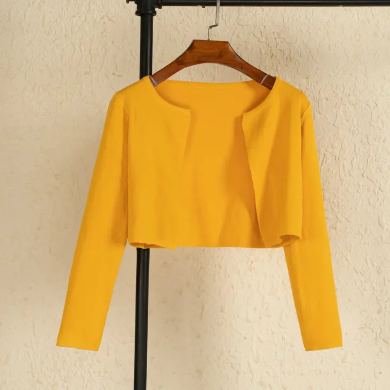 Black Cropped Knitted Sweater Style Womens Coat Spring Long Sleeve Top Jersey Cardigan Female Clothing Blouses product view