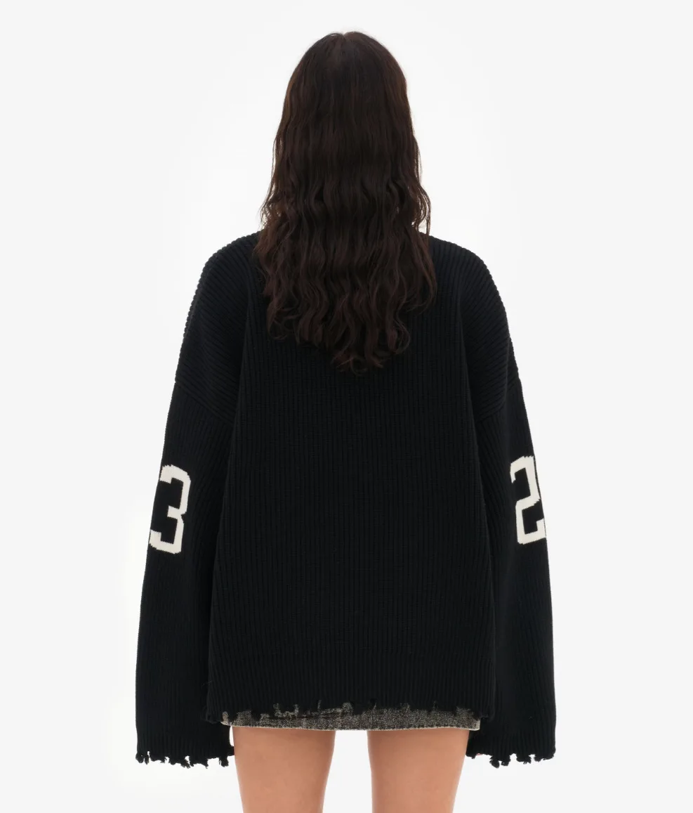 Trendy Loose Letter Jacquard Knitted Pullover Womens Autumn New Gray Black Soft Sweater Hottie Versatile Pieces detail