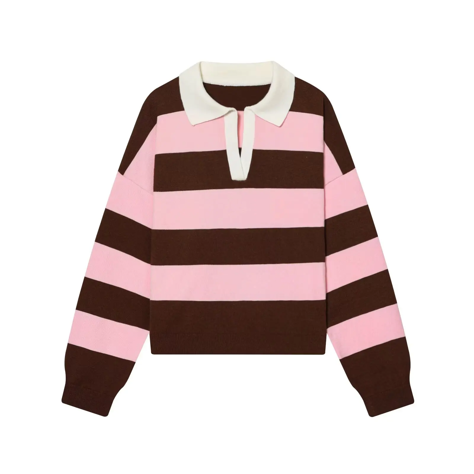 Womens New Knitted Striped Sweater Polo Neck Pullover Fashion Loose Elegant Warm Young Women Sweater Street detail
