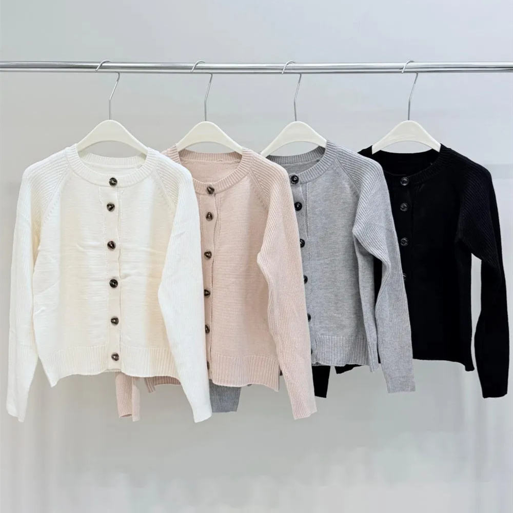 Womens Knitted VNeck Cardigan Long Sleeve Solid Color Casual Autumn Sweater Breathable Open Stitch Closure 380g product view