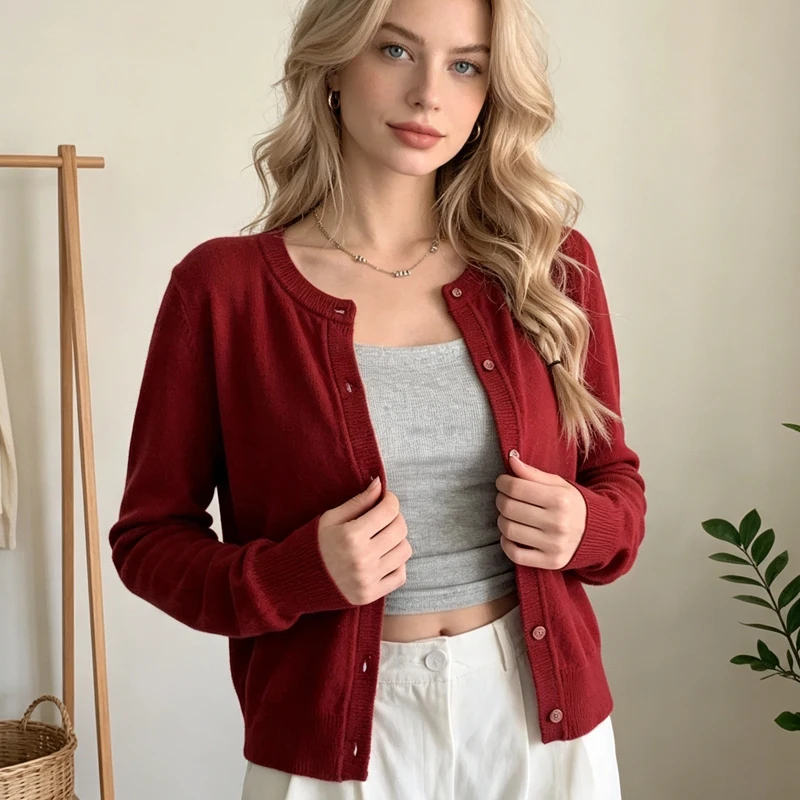 Womens Cardigan Autumn and Winter Long Sleeve Knitted Womens Sweater Cardigans Fashion Slim Casual Female Knitwear Crop Jacket detail