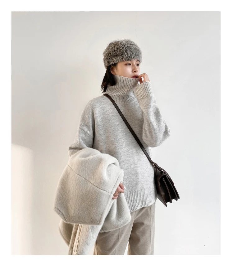 Womens Sweater Loose Turtleneck Sweaters Warm Solid Pullover Knitwear Basic Female Tops Autumn Winter detail