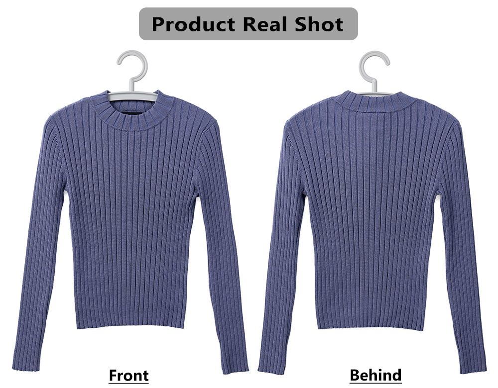 Womens Ribbed Sweater Slim Fit Long Sleeve for Casual Office Layering Elegant Solid Color Knitwear Pullovers product view