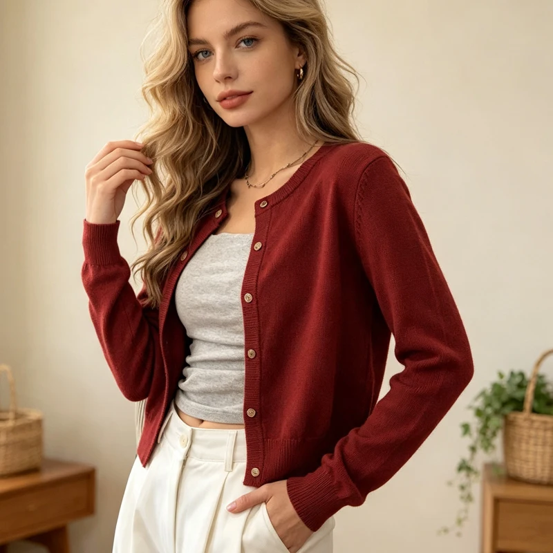Womens Cardigan Autumn and Winter Long Sleeve Knitted Womens Sweater Cardigans Fashion Slim Casual Female Knitwear Crop Jacket detail