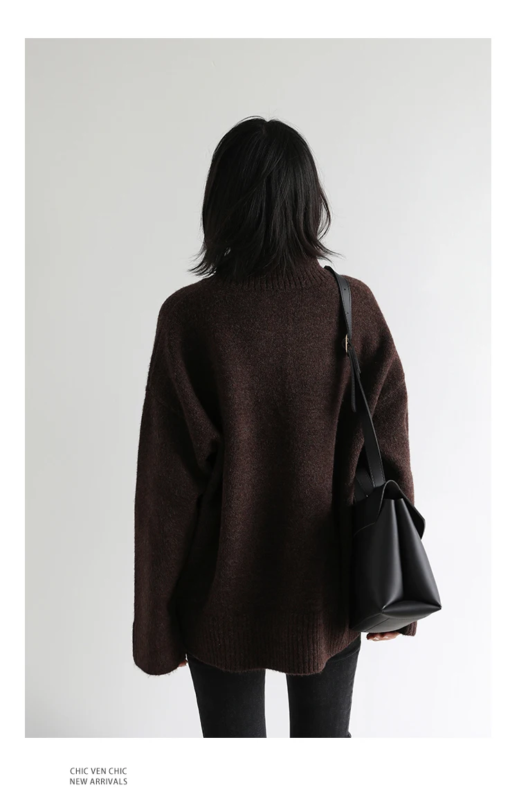 Womens Sweater Loose Turtleneck Sweaters Warm Solid Pullover Knitwear Basic Female Tops Autumn Winter detail