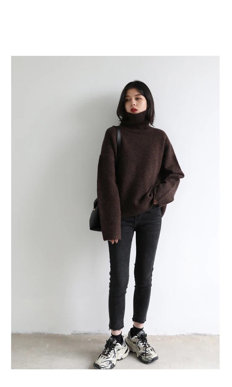 Womens Sweater Loose Turtleneck Sweaters Warm Solid Pullover Knitwear Basic Female Tops Autumn Winter detail