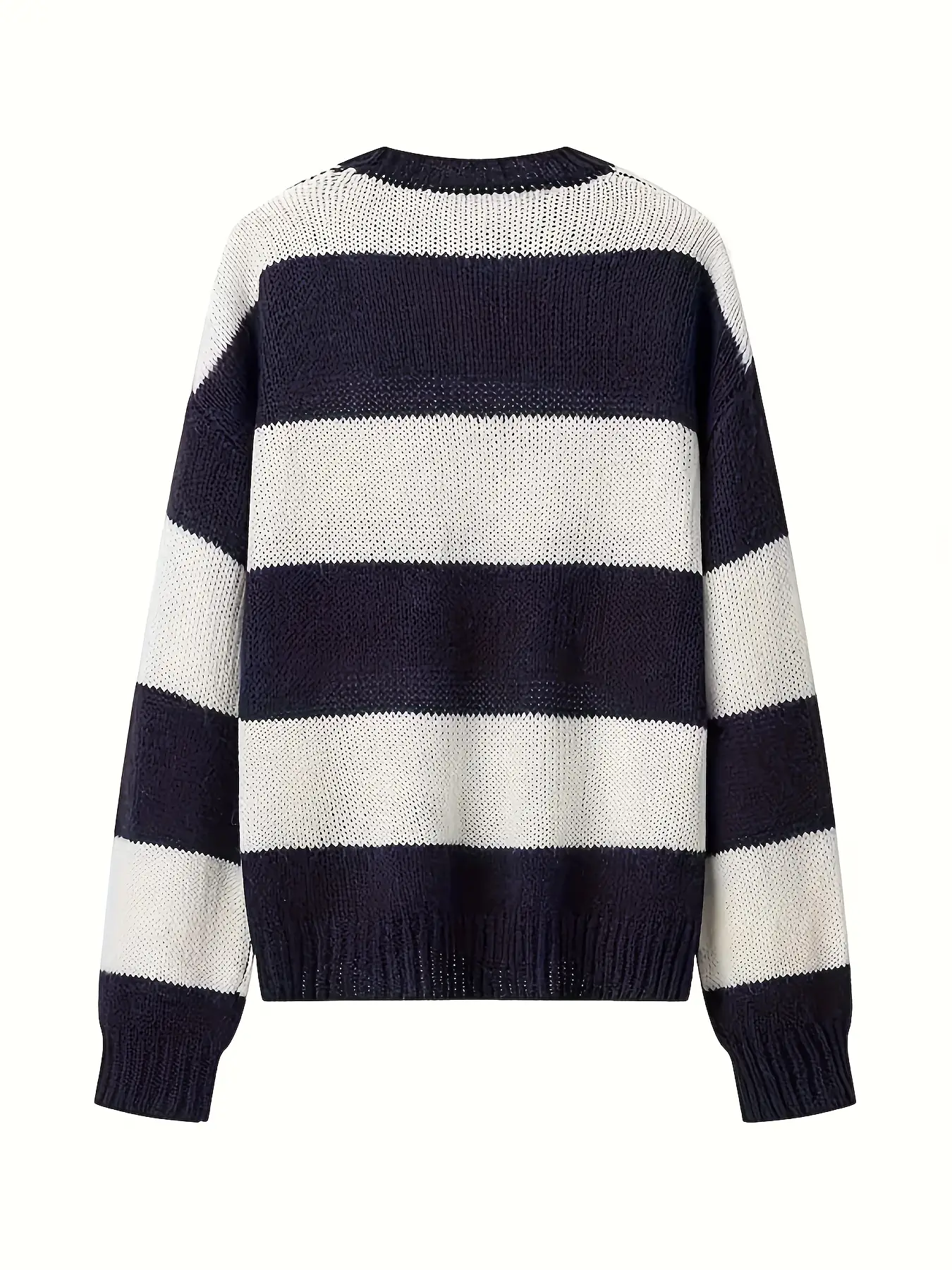 Womens round neck longsleeved striped knit sweater top casual and relaxed style autumn and winter style product view