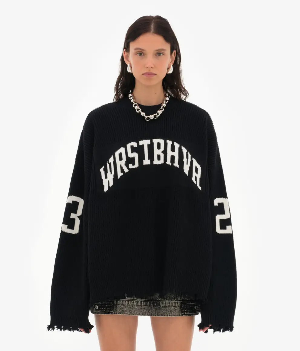 Trendy Loose Letter Jacquard Knitted Pullover Womens Autumn New Gray Black Soft Sweater Hottie Versatile Pieces product view