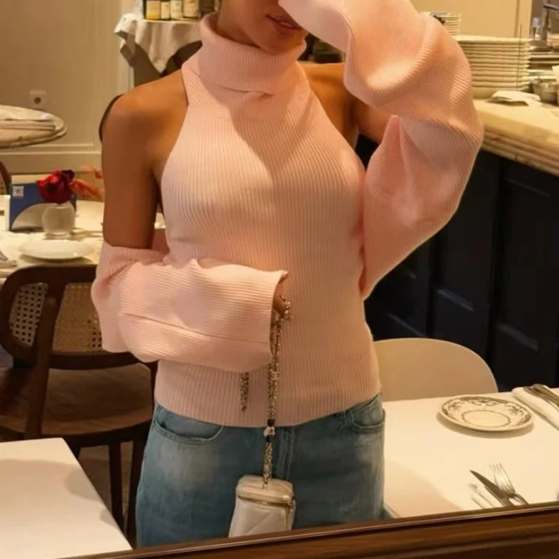 Autumn Winter New Crochet Lady Party Camisole Fashion Hollow Out Knitted Womens Sweater Casual Solid Color Slim Commute Jumper detail