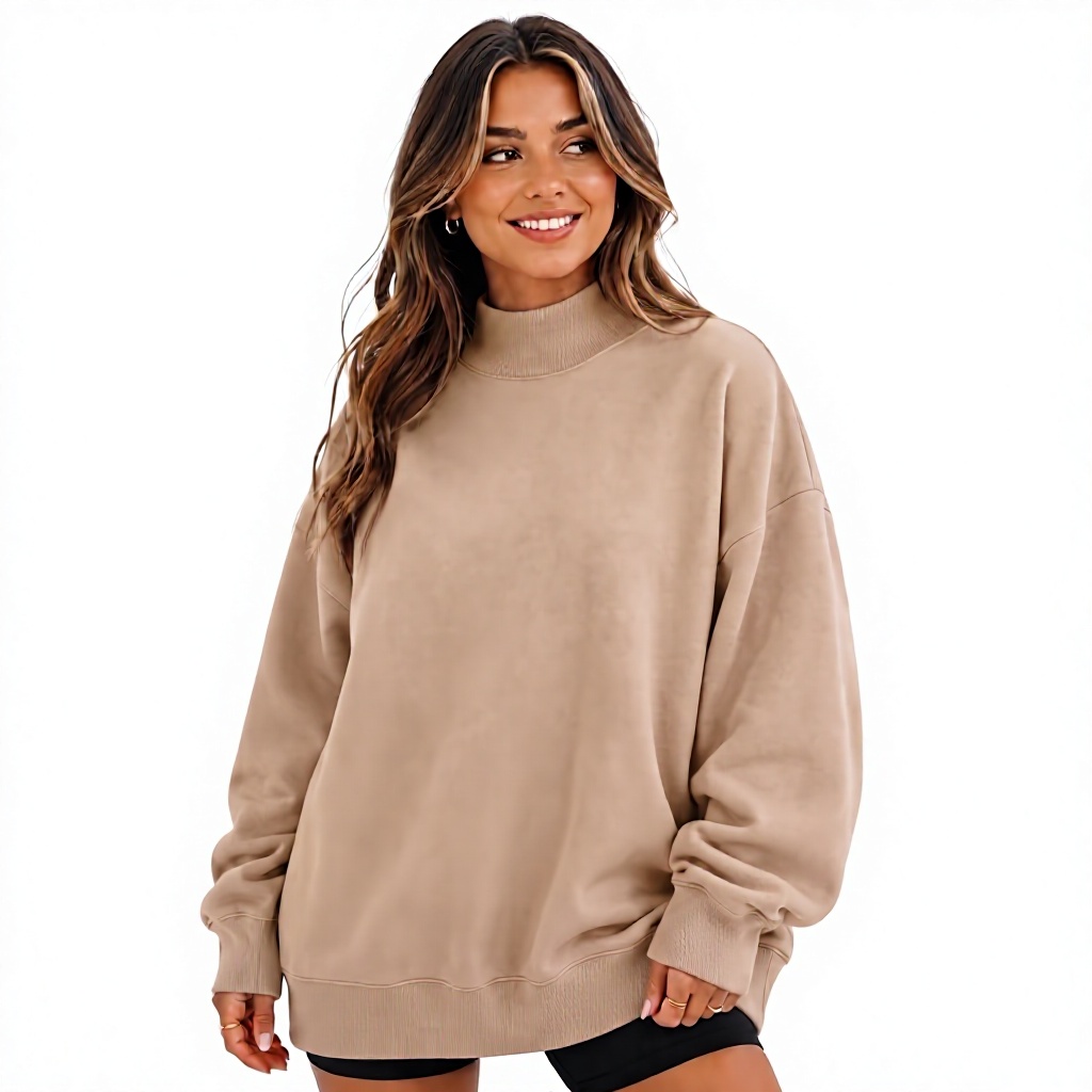 Custom Winter Women Oversized Pullover Similar Style Long Sleeves Drop Shoulder All Season Wear Sweatshirt Mock Neck