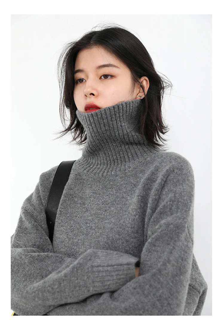 Womens Sweater Loose Turtleneck Sweaters Warm Solid Pullover Knitwear Basic Female Tops Autumn Winter detail