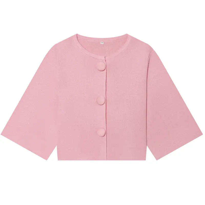Womens Cropped Knit Cardigan Summer Elegant Off White Button ONeck Short Sleeve Tops For Woman Resort Bolero Sweater product view