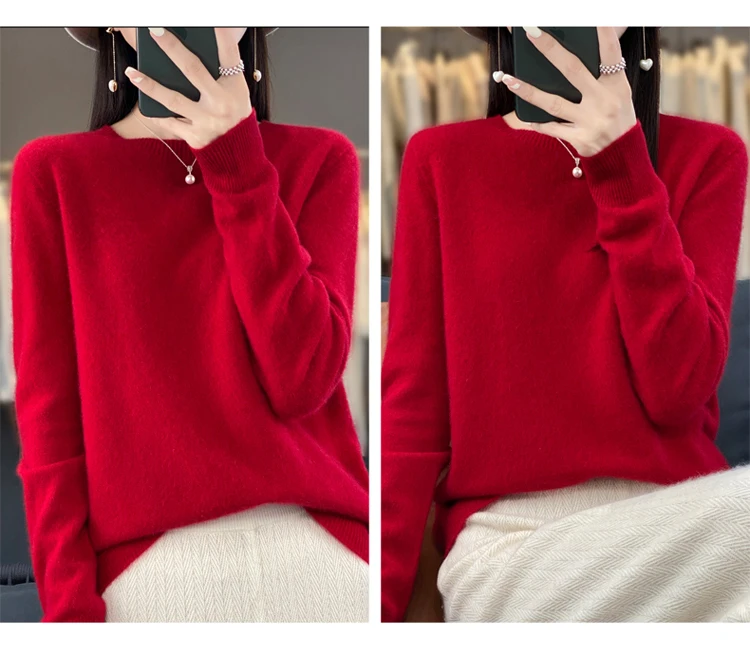 Fallwinter new cashmere sweater womens sweater 100 merino wool fashion Oneck autumn warm pullover detail