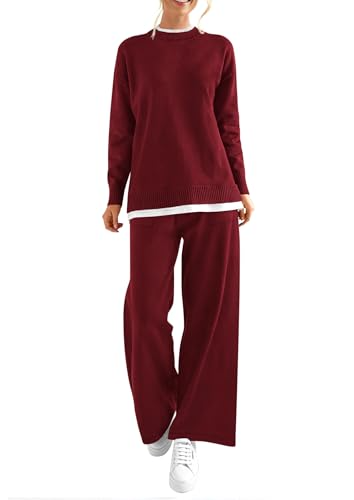 Womens Casual Crewneck Oversized Knitted Pants Set 2 Piece Sweater Knit Tracksuit Wholesale Custom for Autumn Season product view