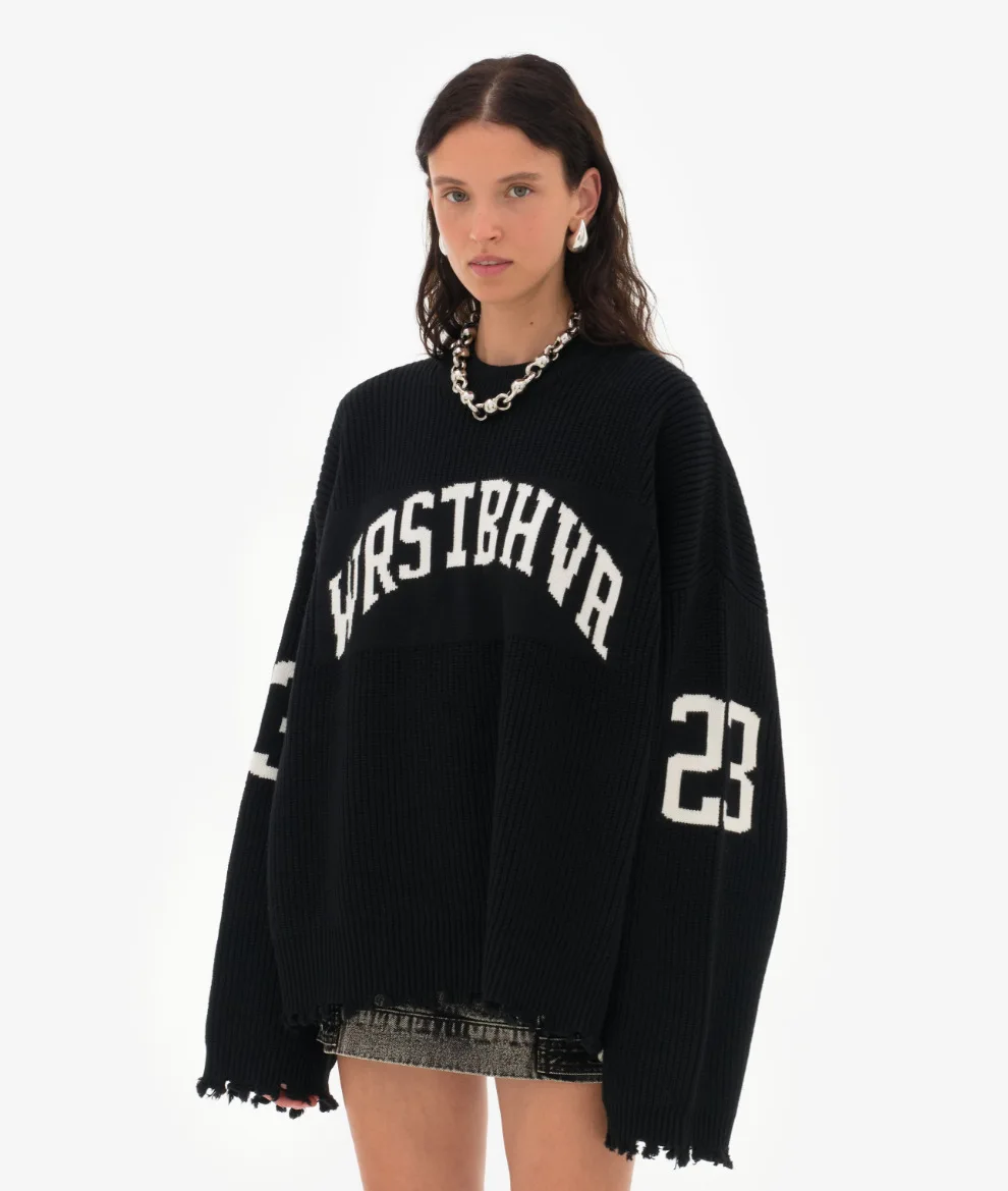 Trendy Loose Letter Jacquard Knitted Pullover Womens Autumn New Gray Black Soft Sweater Hottie Versatile Pieces detail