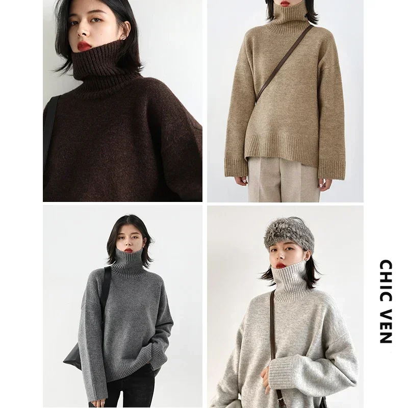 Womens Sweater Loose Turtleneck Sweaters Warm Solid Pullover Knitwear Basic Female Tops Autumn Winter product view
