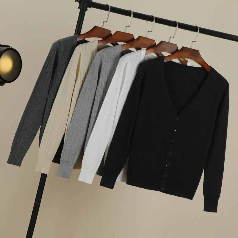 Vneck Cropped Knitting Knit Ladies Basic Womens Coat Spring 2026 Blouses Long Sleeve Top Jersey Knitted Sweater Fashion product view