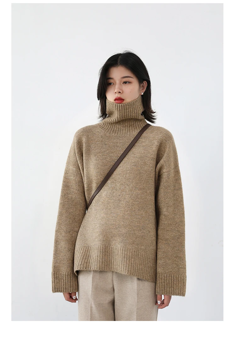 Womens Sweater Loose Turtleneck Sweaters Warm Solid Pullover Knitwear Basic Female Tops Autumn Winter detail