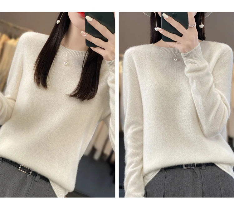 Fallwinter new cashmere sweater womens sweater 100 merino wool fashion Oneck autumn warm pullover detail