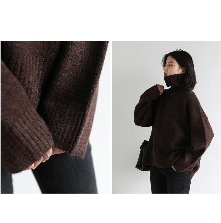Womens Sweater Loose Turtleneck Sweaters Warm Solid Pullover Knitwear Basic Female Tops Autumn Winter detail