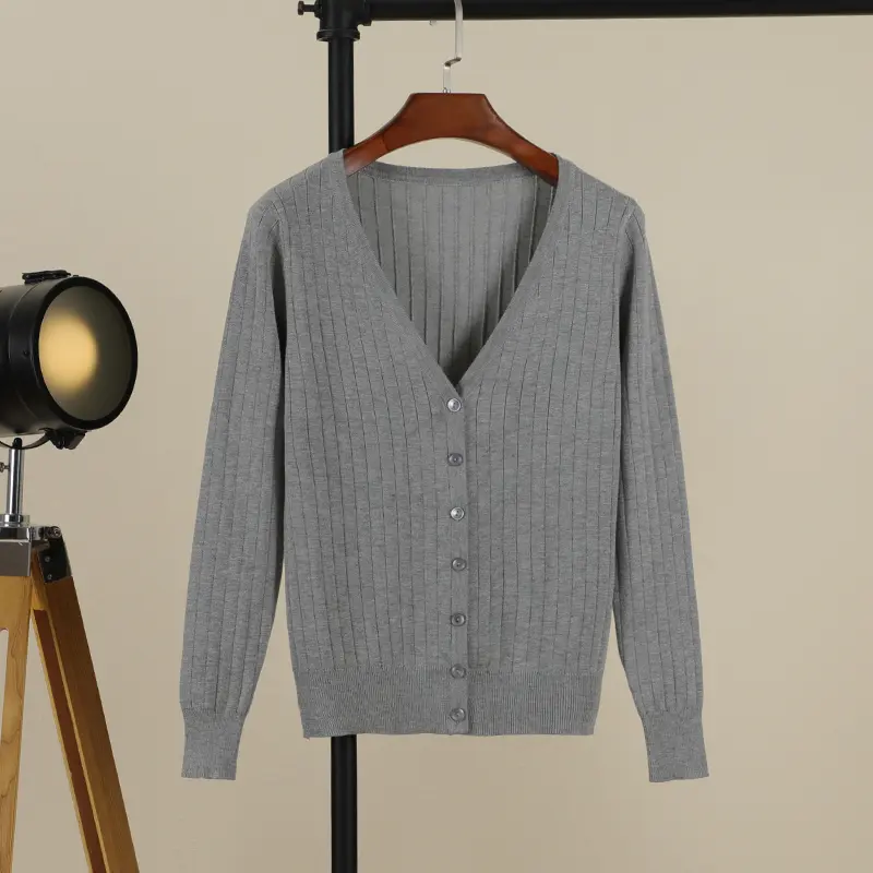 Vneck Cropped Knitting Knit Ladies Basic Womens Coat Spring 2026 Blouses Long Sleeve Top Jersey Knitted Sweater Fashion product view