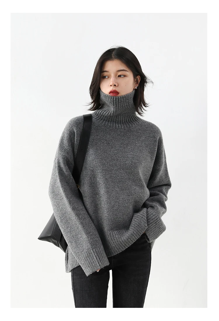 Womens Sweater Loose Turtleneck Sweaters Warm Solid Pullover Knitwear Basic Female Tops Autumn Winter detail