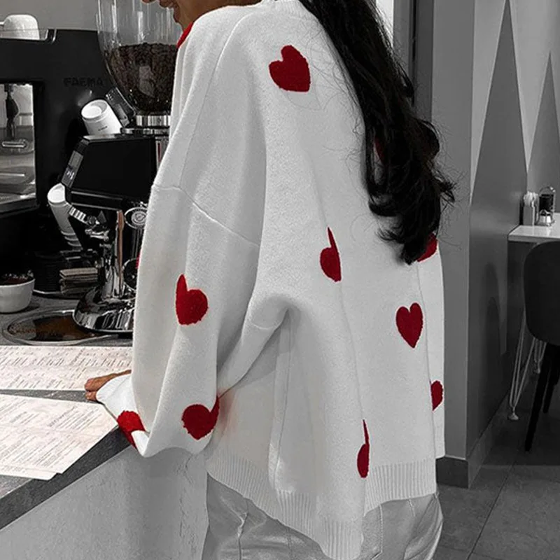 Love Heart Knitted Sweater Womens Trendy Street Style Long Sleeve Overhead Pullover Knitwear Ultra Short Length Fashion detail