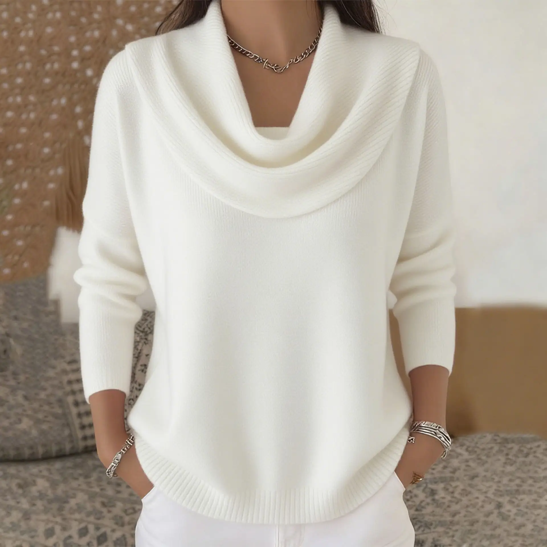 Womens AutumnWinter New Collection Solid Color Long Sleeve Sweater Tops product view