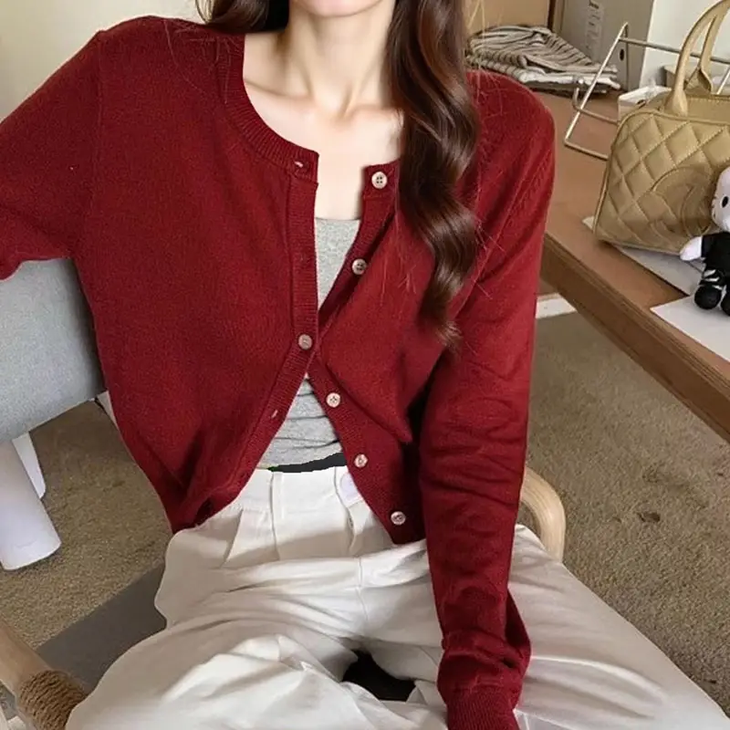 Womens Cardigan Autumn and Winter Long Sleeve Knitted Womens Sweater Cardigans Fashion Slim Casual Female Knitwear Crop Jacket product view