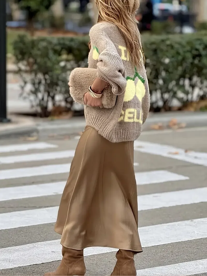 Womens fashionable casual long sleeved button sweater cardigan soft and comfortable loose lantern sleeve knit sweater detail