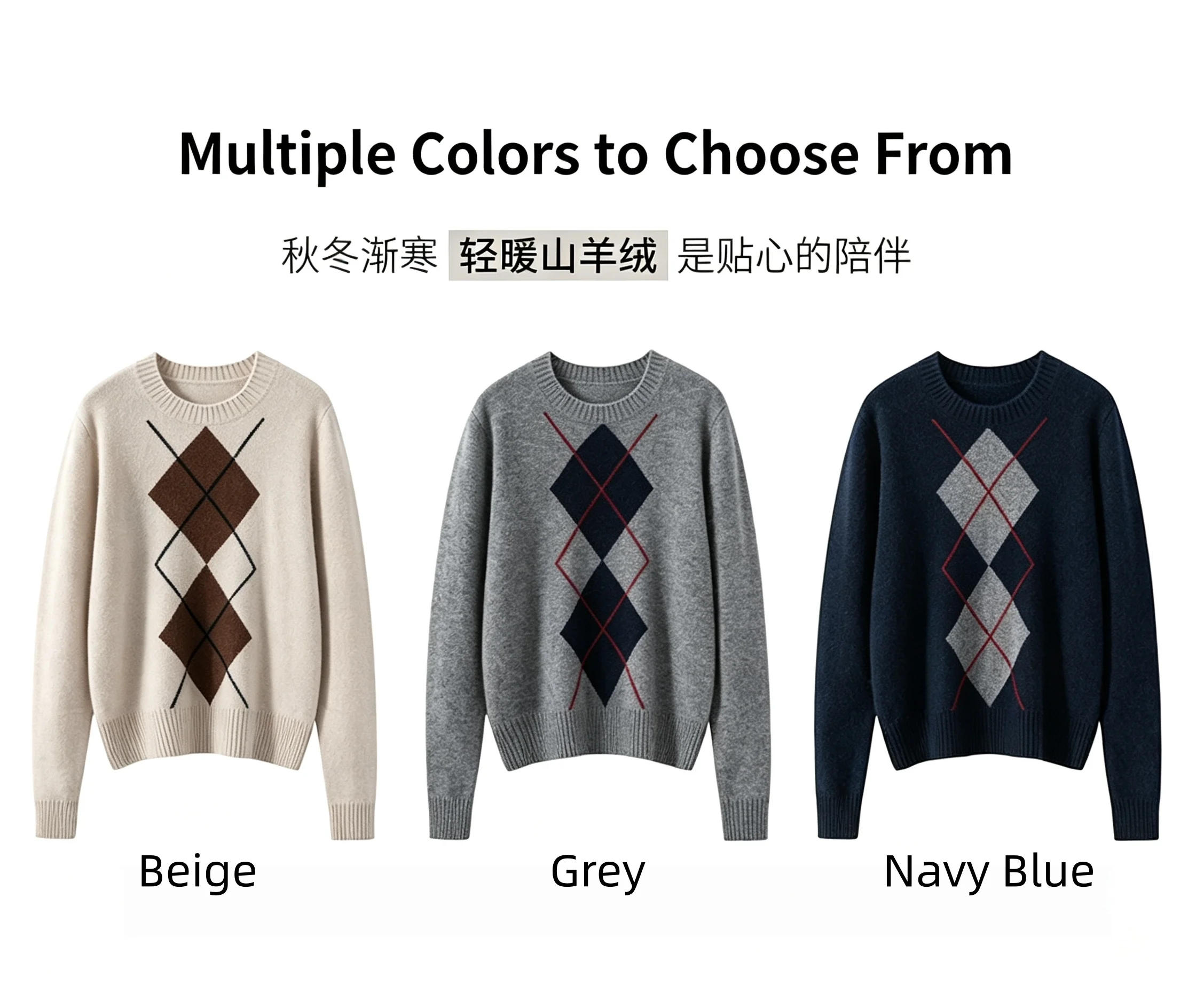 Light Luxury Womens Autumn Winter Sweater Argyle 100 Cashmere Knit Pullover Long Sleeve Clothing Top Lady Warm Jersey detail