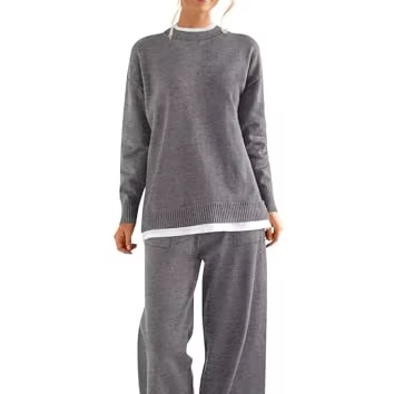 Women's Casual Crewneck Oversized Knitted Pants Set 2 Piece Sweater Knit Tracksuit Wholesale Custom For Autumn Season