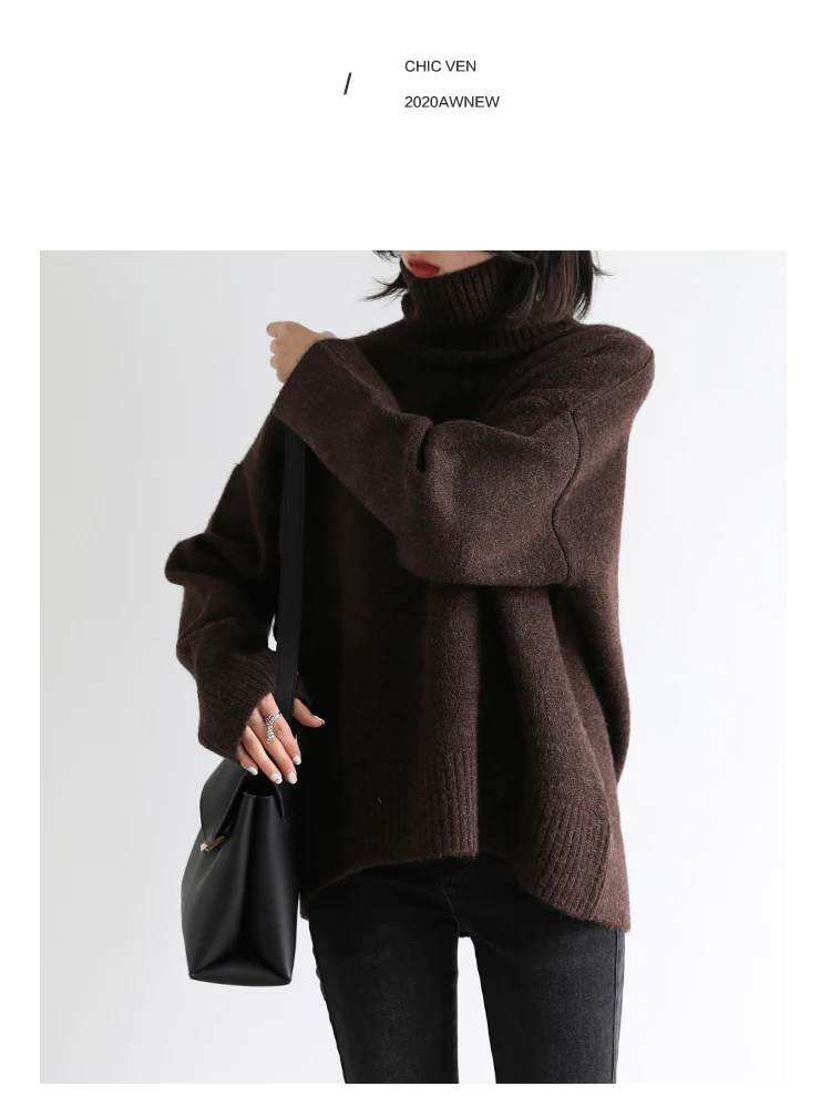 Womens Sweater Loose Turtleneck Sweaters Warm Solid Pullover Knitwear Basic Female Tops Autumn Winter detail