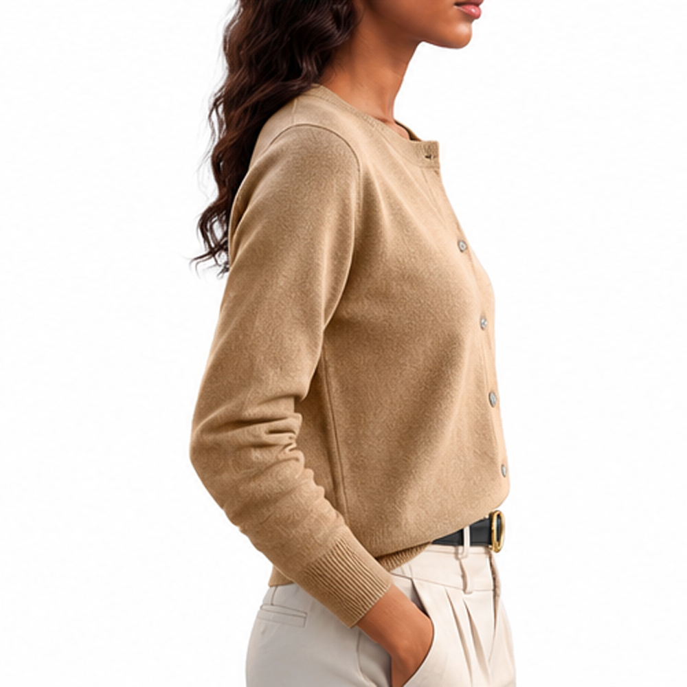 Womens 100 Cashmere Crew Neck Cardigan Full Sleeve Solid Color Knitted Sweater Autumn Wear AntiPilling Cardigans Sweaters product view