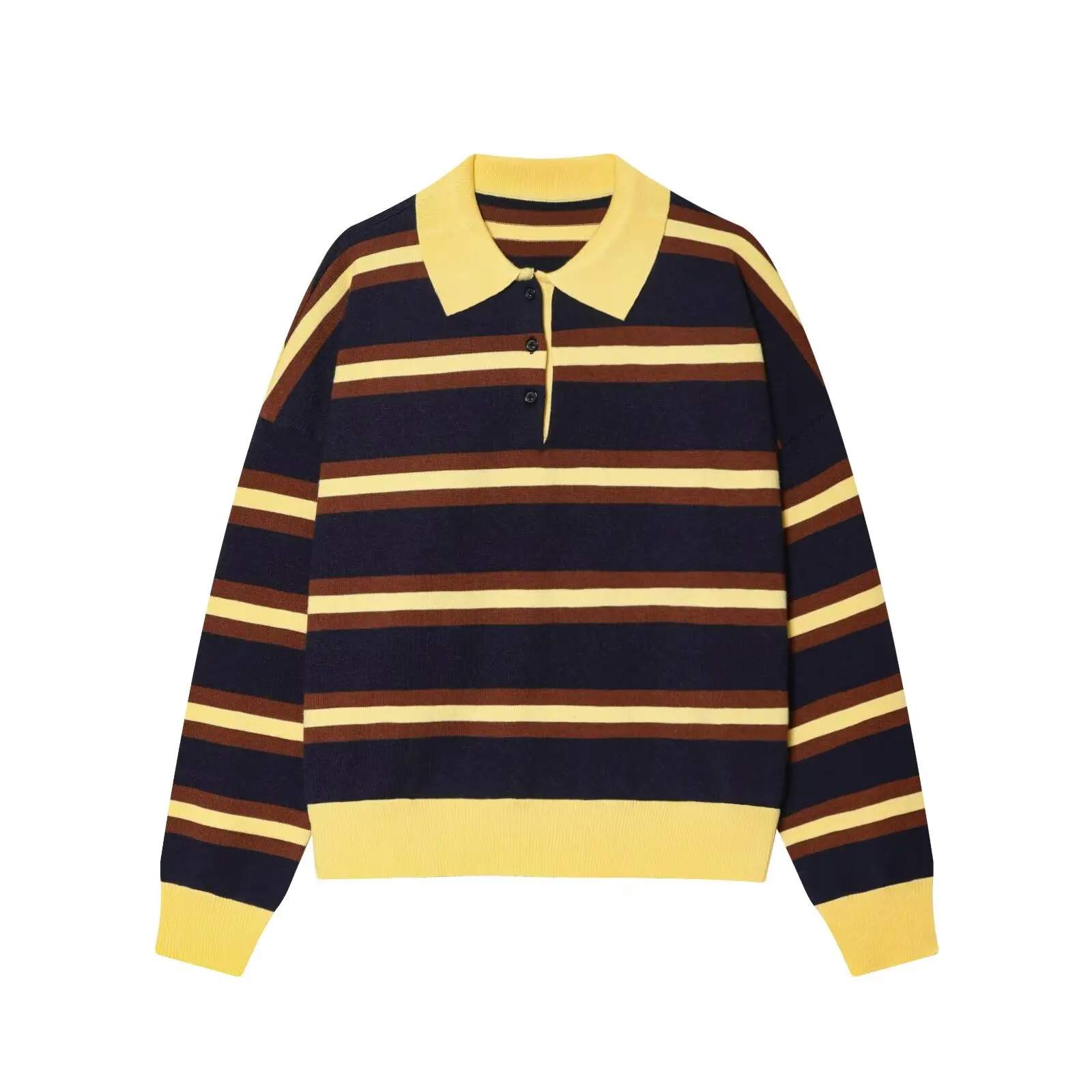 Womens New Knitted Striped Sweater Polo Neck Pullover Fashion Loose Elegant Warm Young Women Sweater Street detail