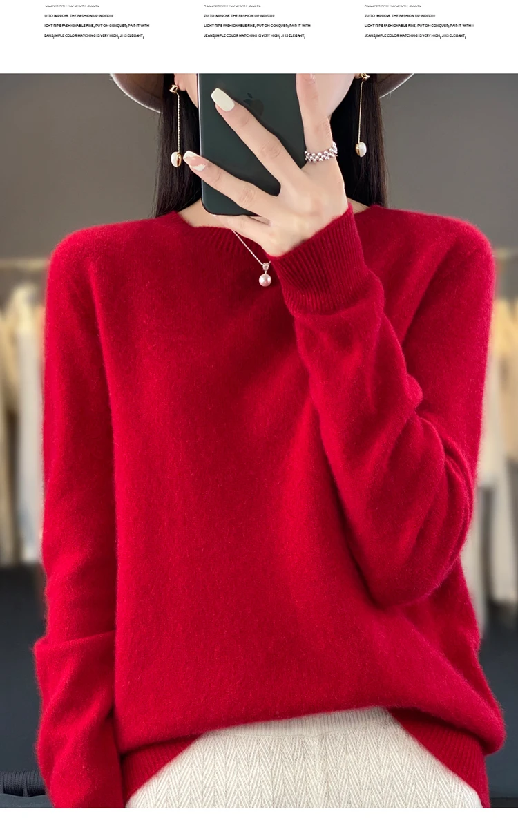 Fallwinter new cashmere sweater womens sweater 100 merino wool fashion Oneck autumn warm pullover detail