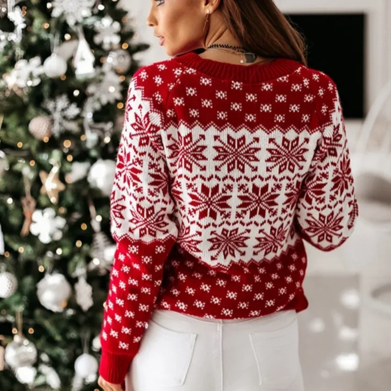 Hot Selling Christmas Women's Sweater Santa Print Long Sleeve Round Neck Christmas Knitted Pullover Sweater Tops Sweater Knitwea