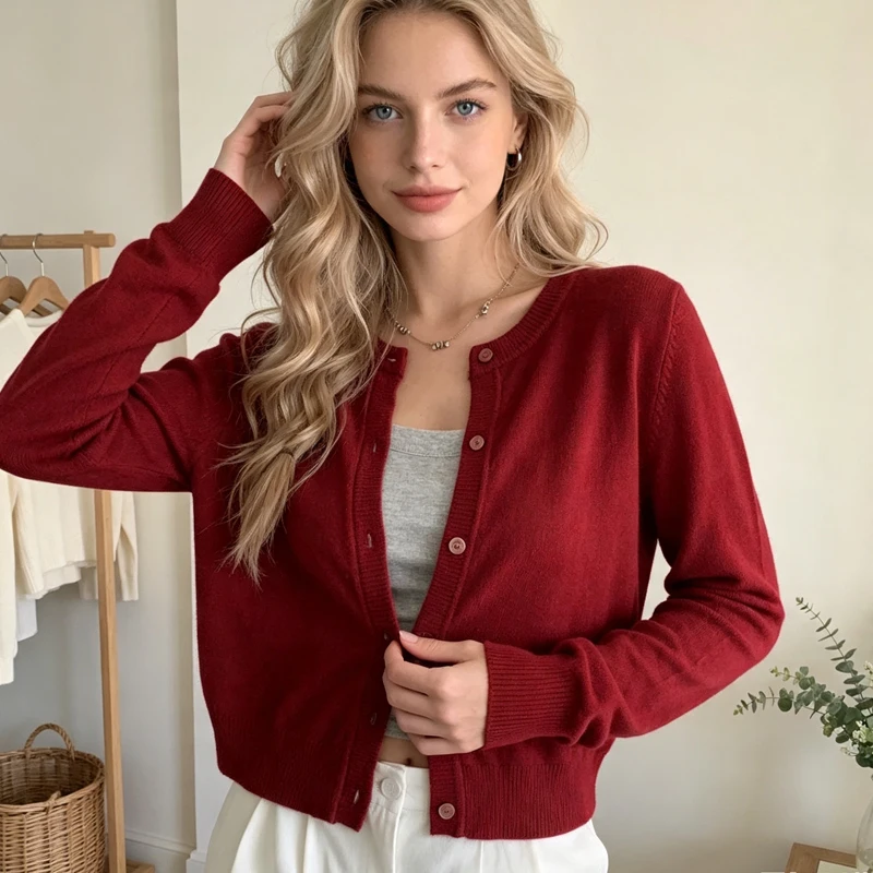 Womens Cardigan Autumn and Winter Long Sleeve Knitted Womens Sweater Cardigans Fashion Slim Casual Female Knitwear Crop Jacket detail