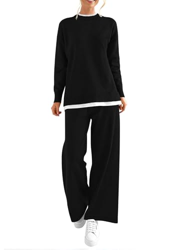 Womens Casual Crewneck Oversized Knitted Pants Set 2 Piece Sweater Knit Tracksuit Wholesale Custom for Autumn Season product view