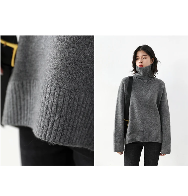 Womens Sweater Loose Turtleneck Sweaters Warm Solid Pullover Knitwear Basic Female Tops Autumn Winter detail
